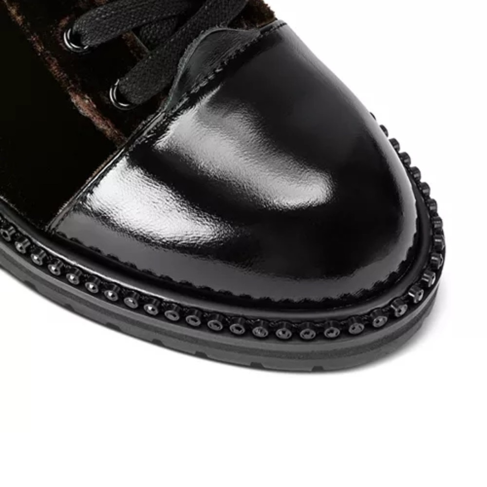 Kurt Geiger London Embellished Combat Boots Velvet Leather Buckle - Picture 5 of 8